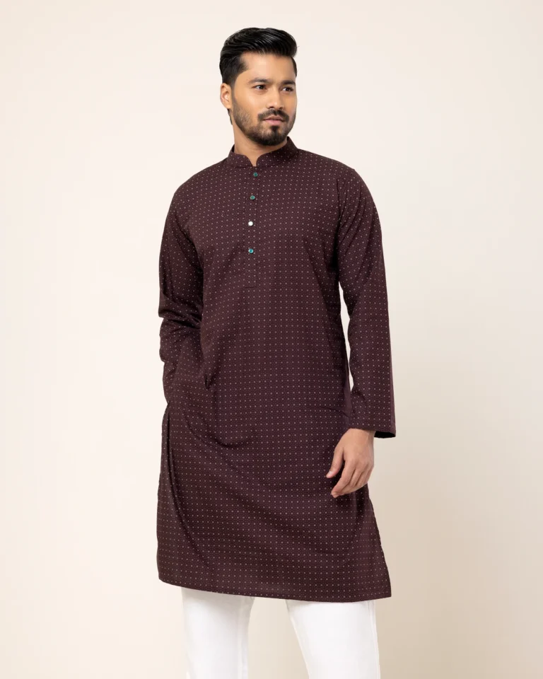 Dark Maroon Dot Print Panjabi