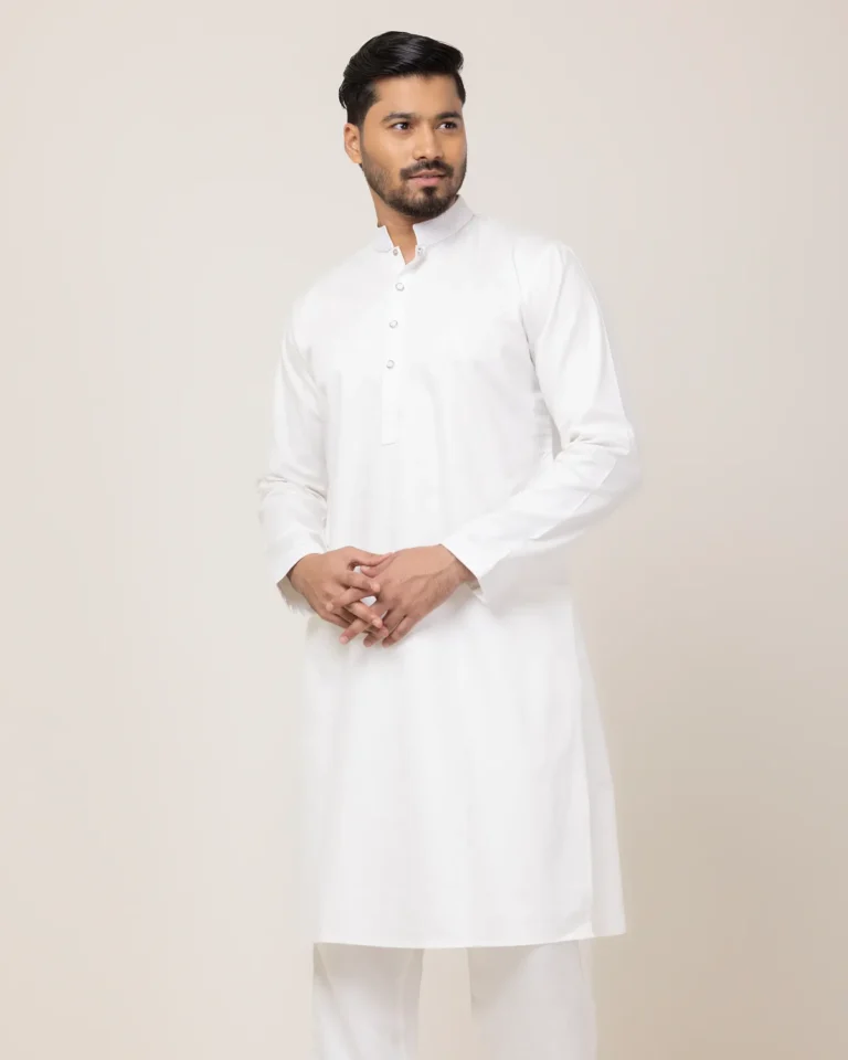 White Contrast Embroidery Panjabi