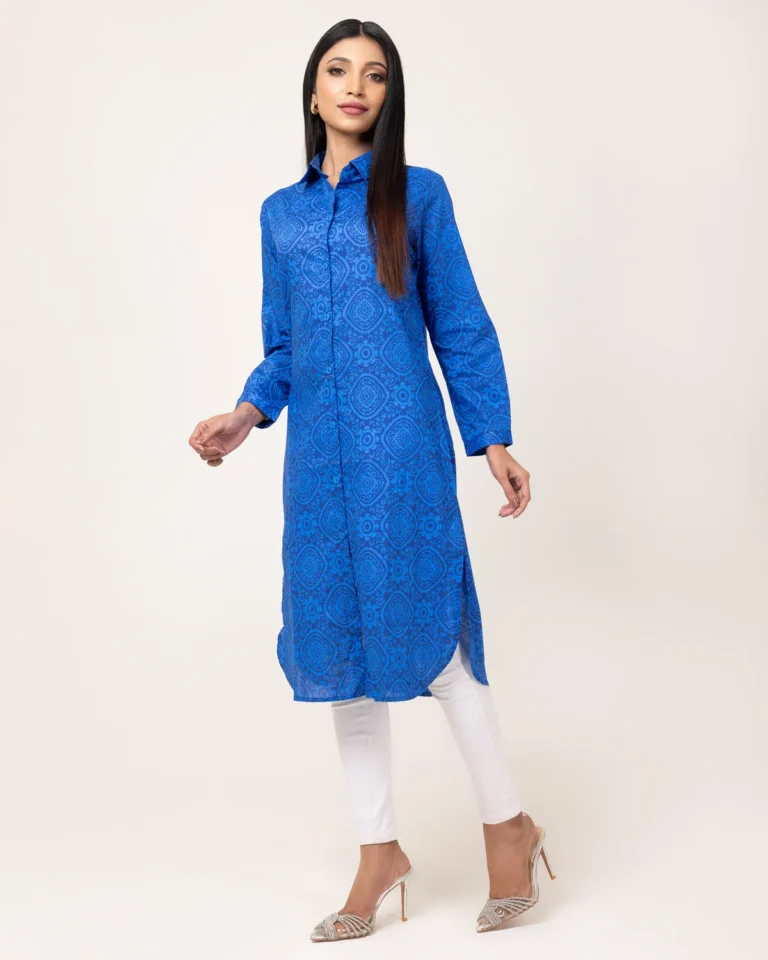 Ladies Kurti Royal Blue Traditional Print