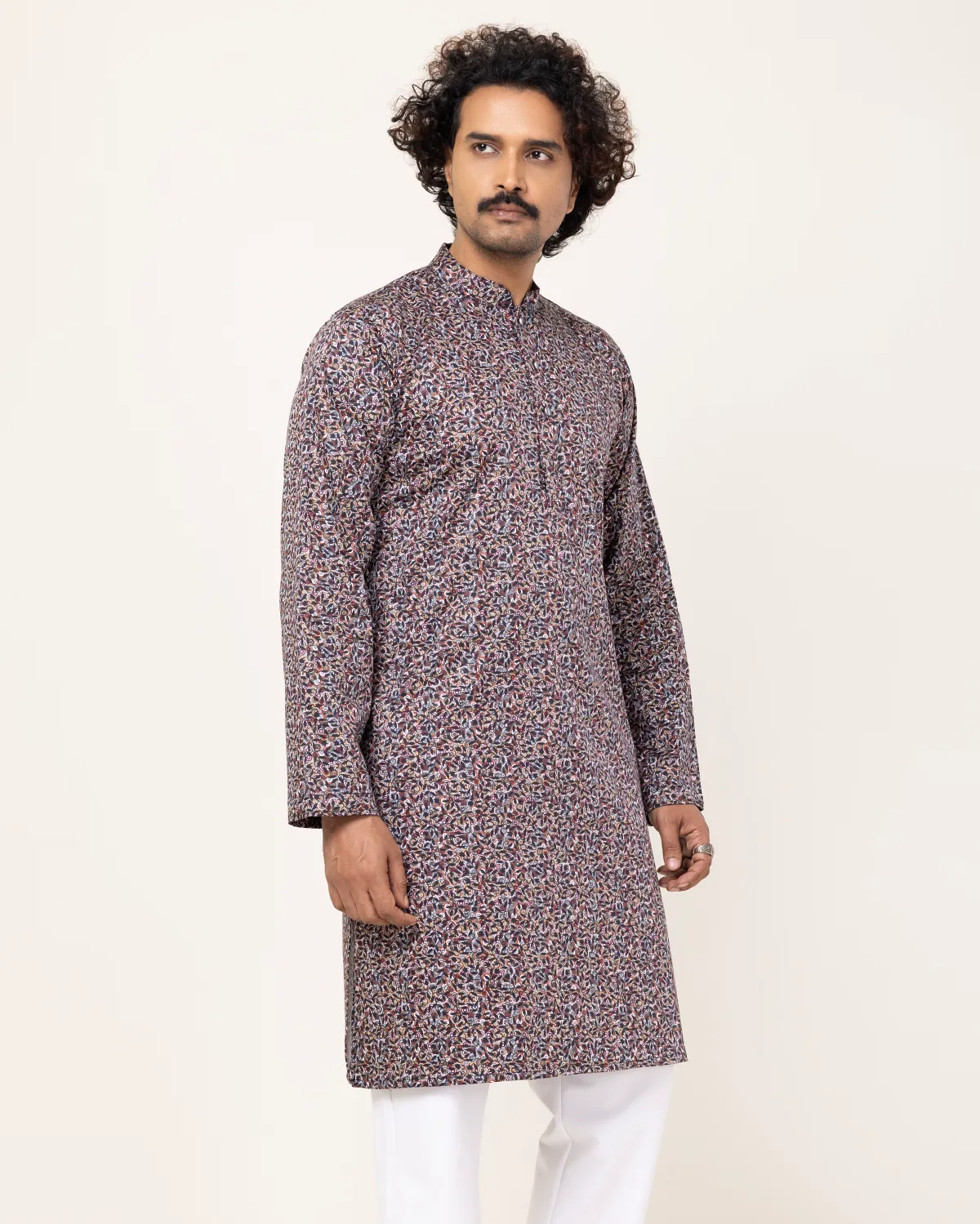 Panjabi Red Black Floral Print Panjabi